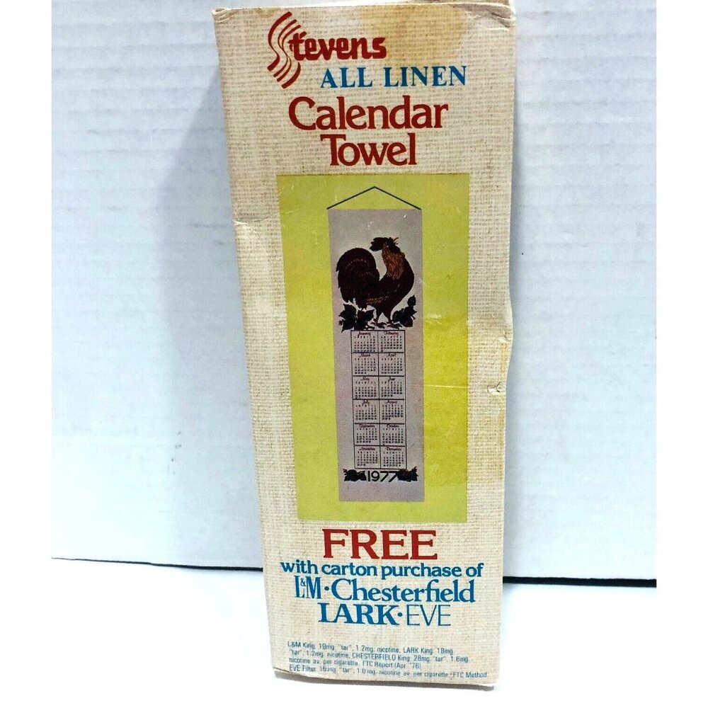 VTG 1977 Linen Rooster Chicken Calendar Dowel Cigarette Ad NIB Farm Country - Picture 6 of 7